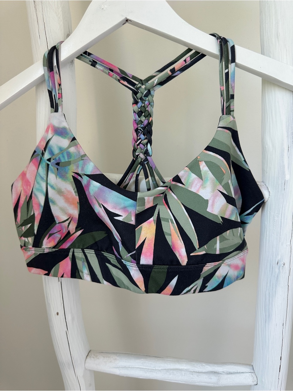JoyLab Black Bralette with Pastel Floral & Leaf Print size small